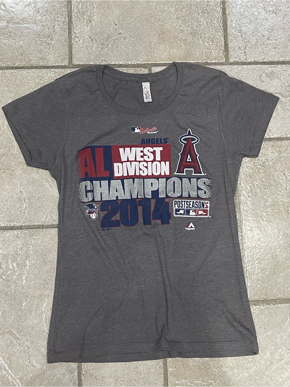 Majestic Gray Los Angeles Angels 2014 West Division Champions Womens Tee Sm